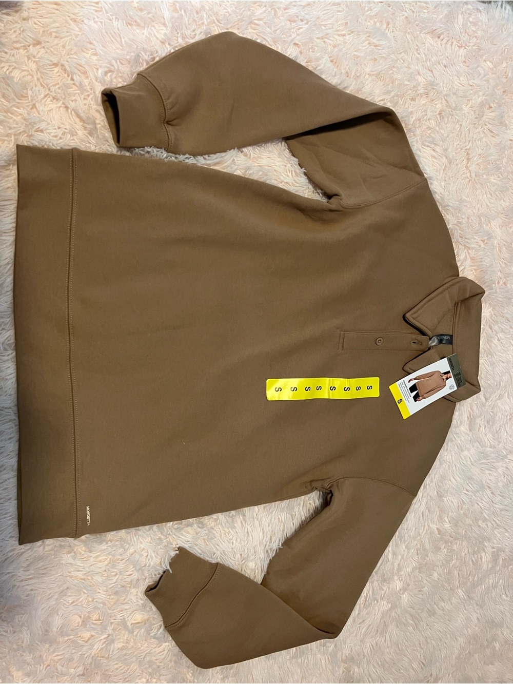 Mondetta Women's Collared Fleece Pullover Top, (Tan) Small